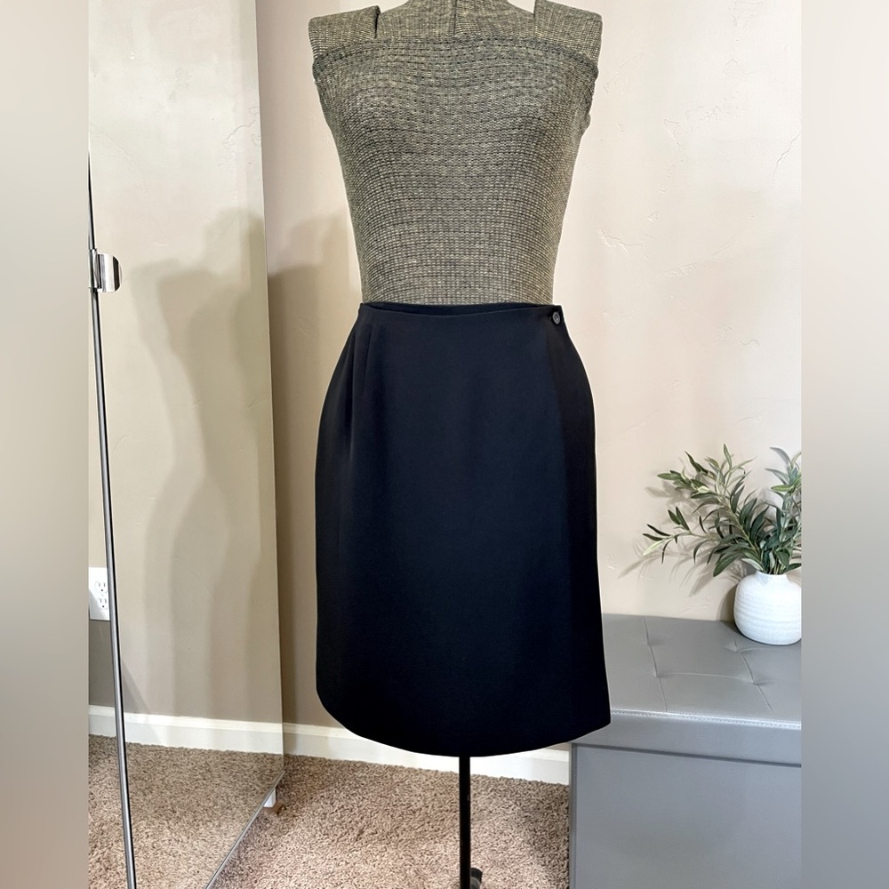 Vintage Charter Club Black Mini Pencil Skirt Wrap Office Career Academia Preppy